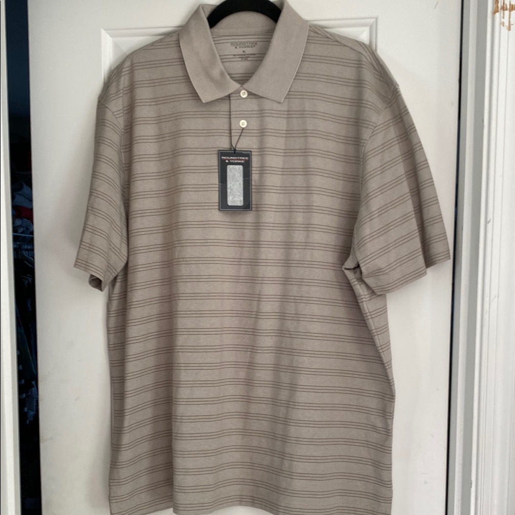 Men's Beige Striped Polo Shirt